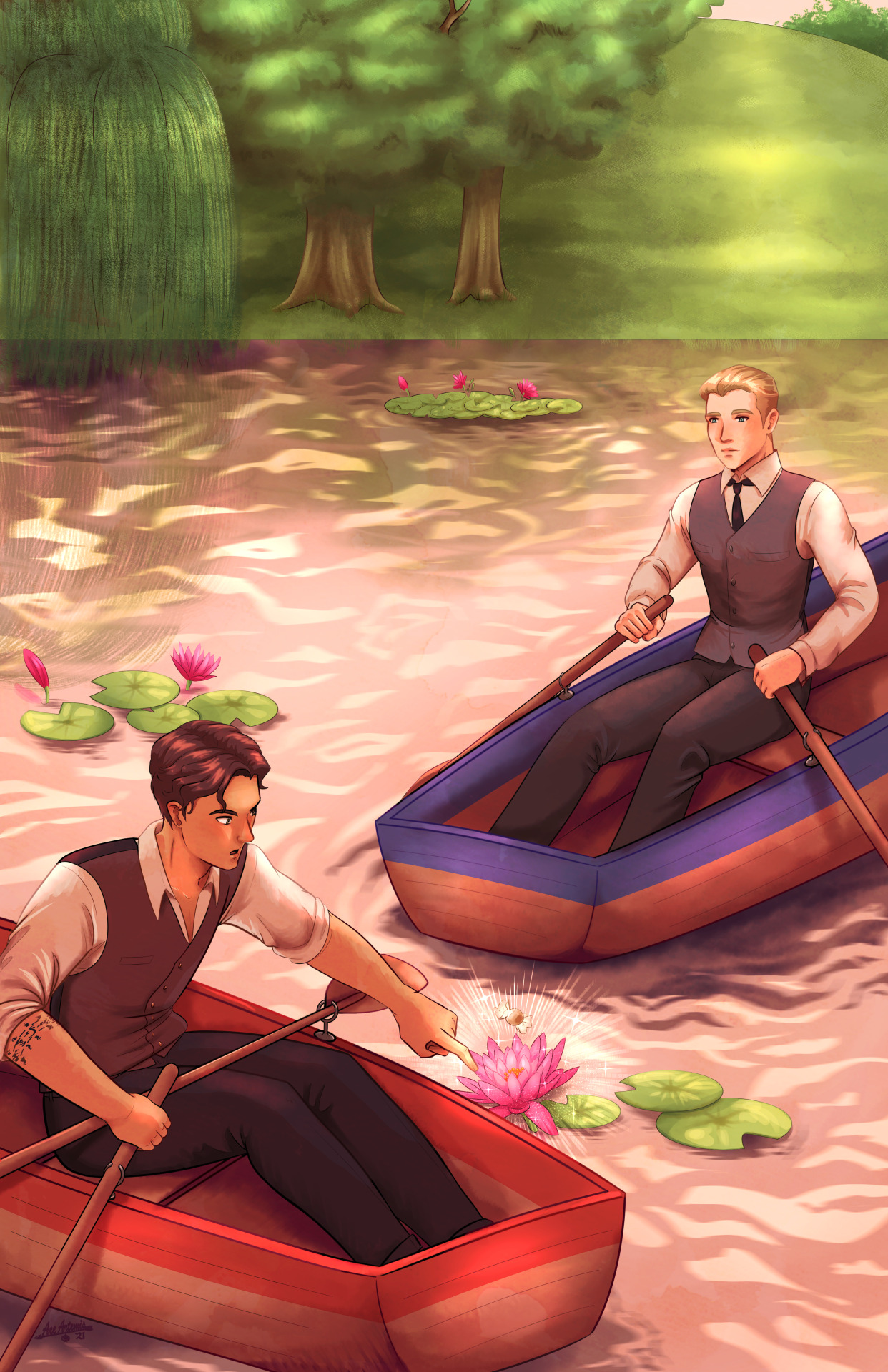 two men in row boats