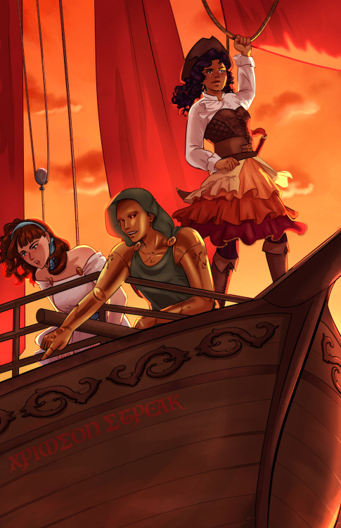 three characters on a ship